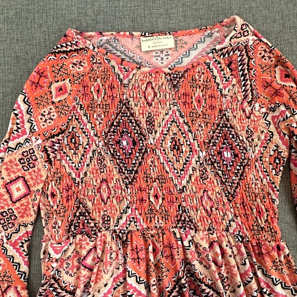 Bobbie Brooks Babydoll Top Pink Tan Orange White Black Small 3/4th Bell Sleeves - Picture 2 of 12